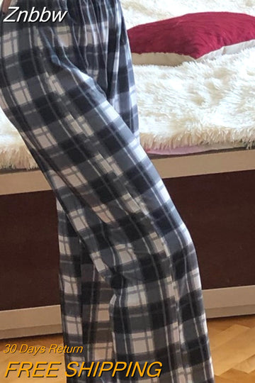 Znbbw Wide Leg Pants Womens Hot Sale Summer Fall Chic High Waist Streetwear Vintage Plaid Pants Casual Female Trousers 2023